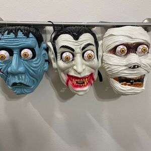 Spooky Halloween Monster Masks Set - Blue, White, Cream